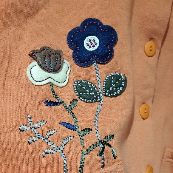 Vintage Orange Floral Embroidered Cardigan Shenanigans Romantic Fun Prairie Farm - Picture 4 of 9